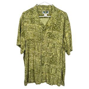 Baron's Yellow & green aztec design men's button up shirt, size 2XL